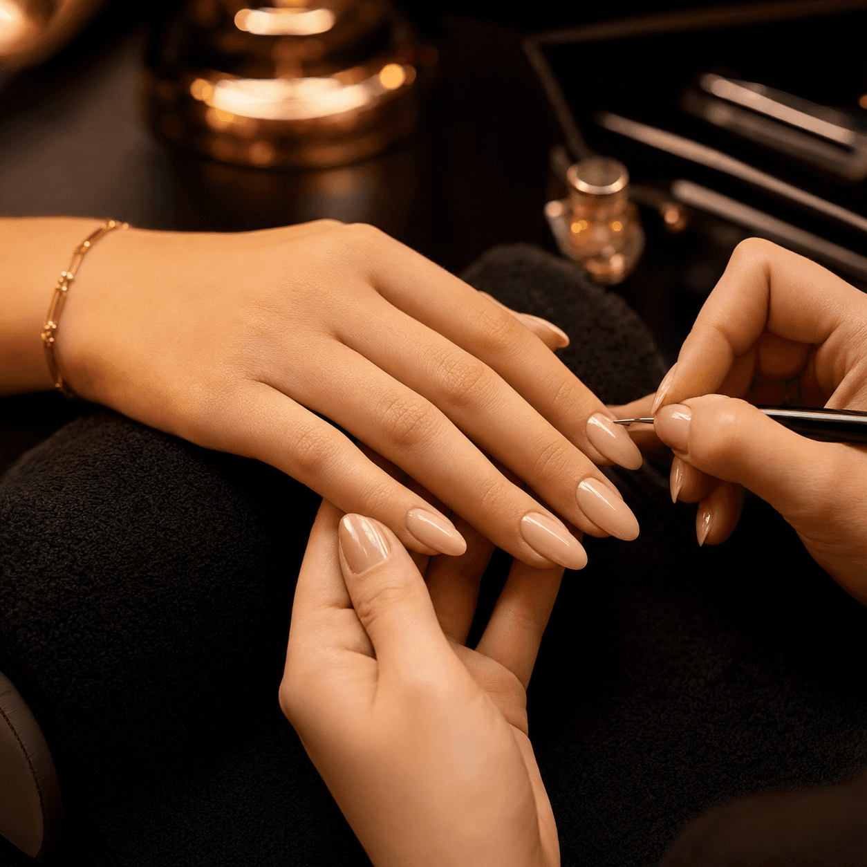 Unhas com manutenção em gel e acabamento natural